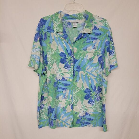 Napa Valley Tops - Napa Valley Sz 1X  Linen / Rayon Floral  Button Down Shirt